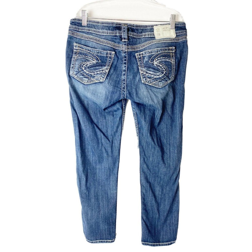 Silver Jeans Sz 29 (Actual 32x25) Distressed Capri Heavy Contrast StitchGUC